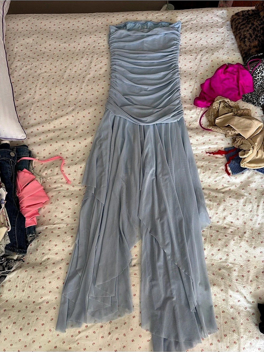 Light Blue Ruched Strapless Maxi Dress - Picture 4 of 5